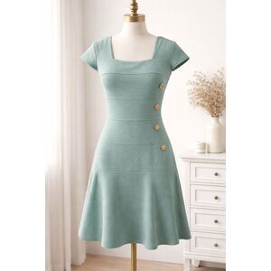 Enfocus Studio Fit & Flare Dress Small Sage Green Square Neck NWT